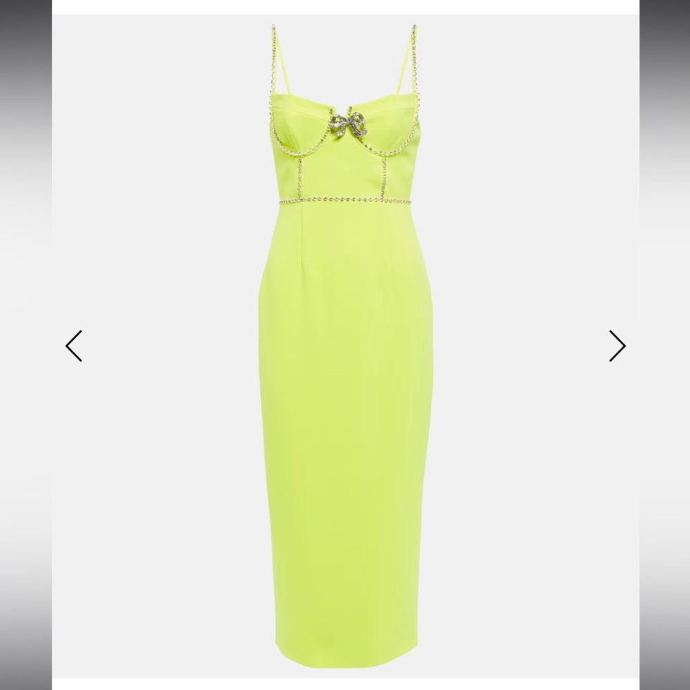 SELF-PORTRAIT lime green midi dress